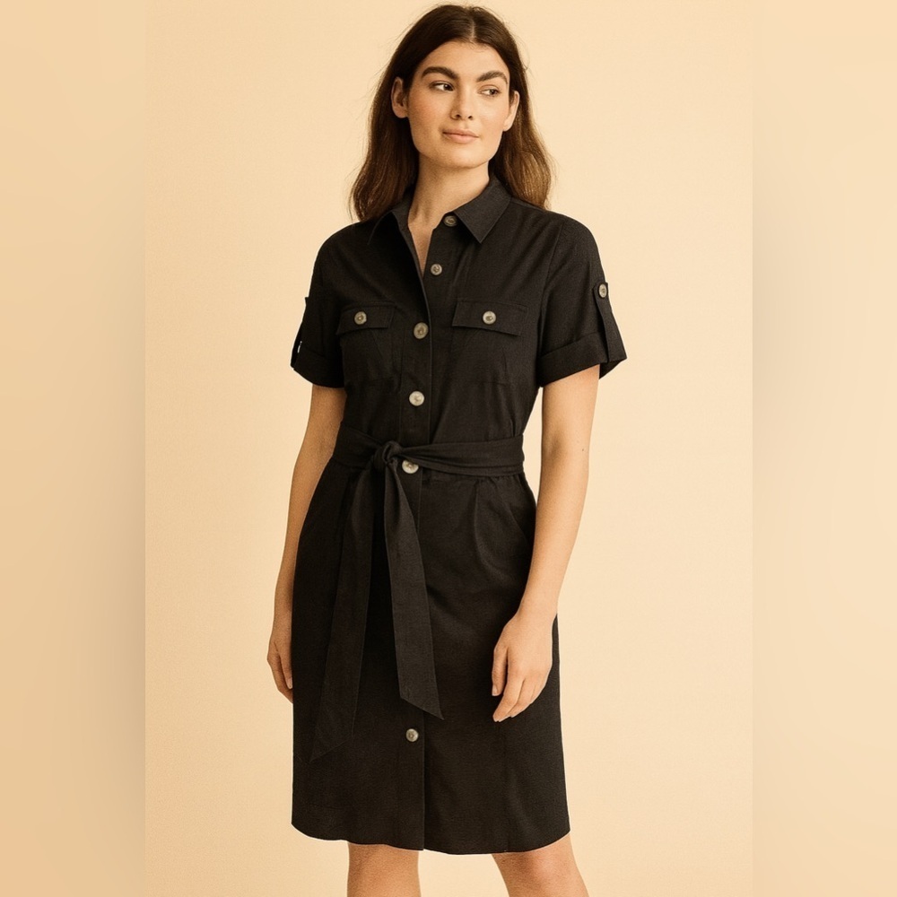 Banana Republic Black Button-Up Collared Shirt Dress.   Size-4